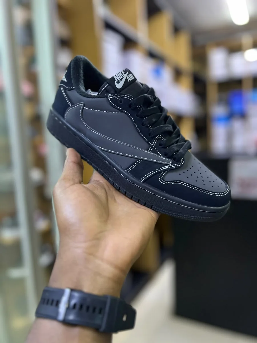Jordan Air Jordan 1 Low Travis Scott Black Phantom — Black / Dark Grey / White stitch
